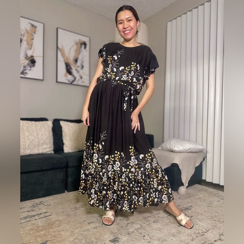 River Long Flowy Dress with Detachable Tie | Spring Outfit | BLACK